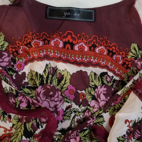 New Anthropologie Floral Ruffle Blouse Silk Ya-Da Boho V-Neck Top Small - Picture 7 of 8
